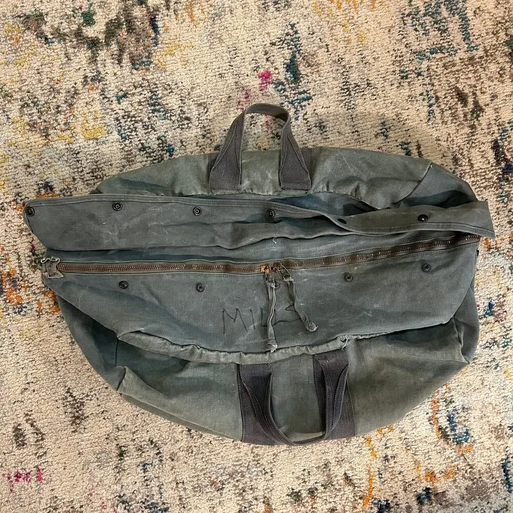 Vtg Distressed USAF Military Kit Bag Aviator Pilot Flyer Cotton Canvas Duffle